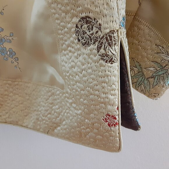 Peony Brand Satin Brocade Reversible Chinese Jacket Gold/Black Frog Closures XL - Picture 4 of 7